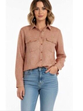 Orange Printed Button-Up Shirt Blouse